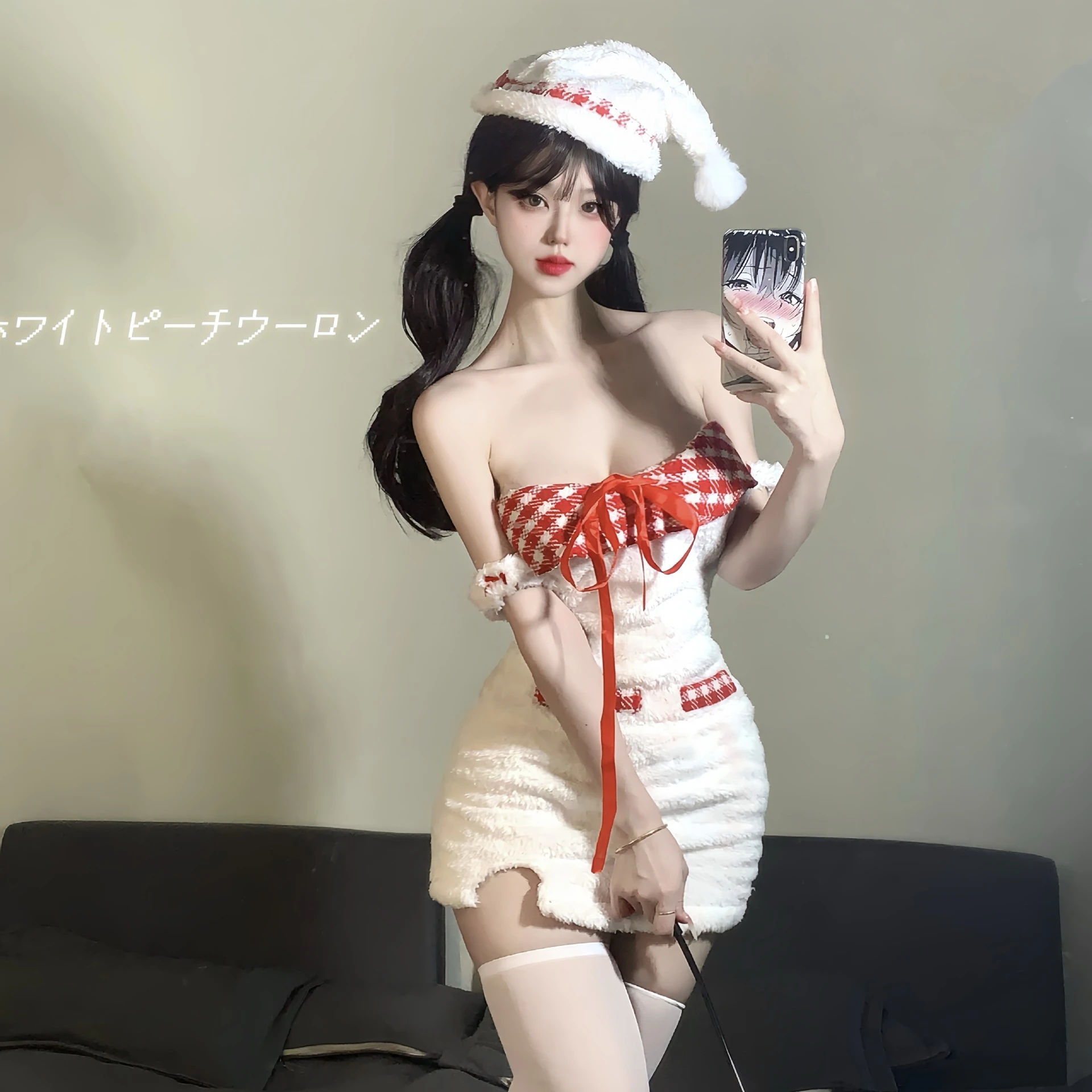 

Sexy underwear sweet and spicy pure desire sexy plush splicing hanging neck woman a line shoulder slimming package hip skirt L89