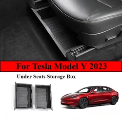 For Tesla Model Y Accessories TPE Under Seat Storage Box Case Car Seat Organizer Vehicle Underseat Drawer Holder Interior Tray