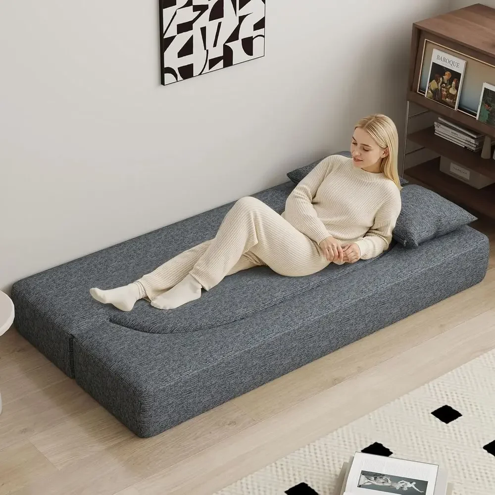 Twin Size Convertible Sleeper Sofa Bed with 2 Pillows, Breathable Foam Mattress, Comfortable Lounge Chair in Gray - view 5