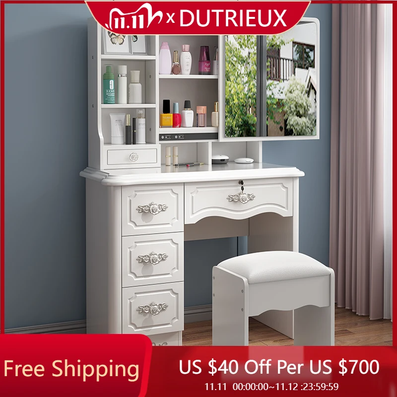 

Высокий роскошный туалетный столик, зеркало, кресло для макияжа для спальни, туалетный столик для гостиной, косметика Comoda Pra Quarto, китайская мебель