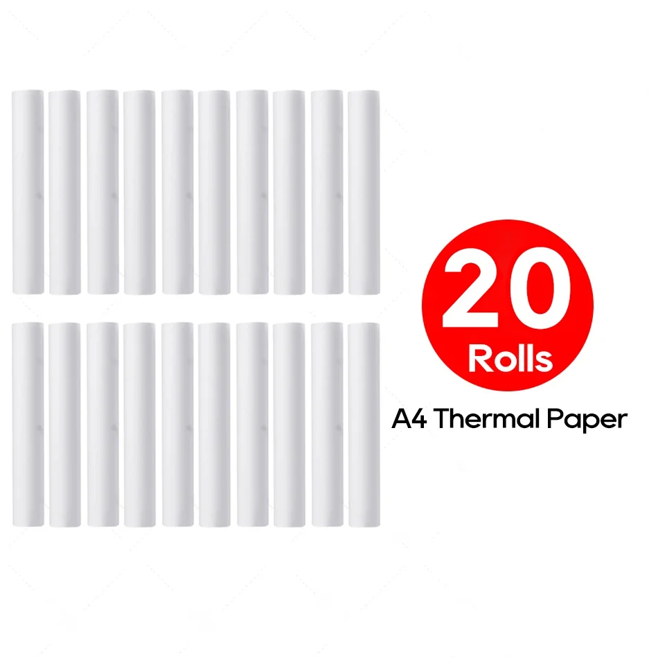 Papel térmico A4, 20 rollos de papel de impresión térmica de 210x30mm para rollo de papel de impresora A4 inalámbrico Bluetooth A40/X8