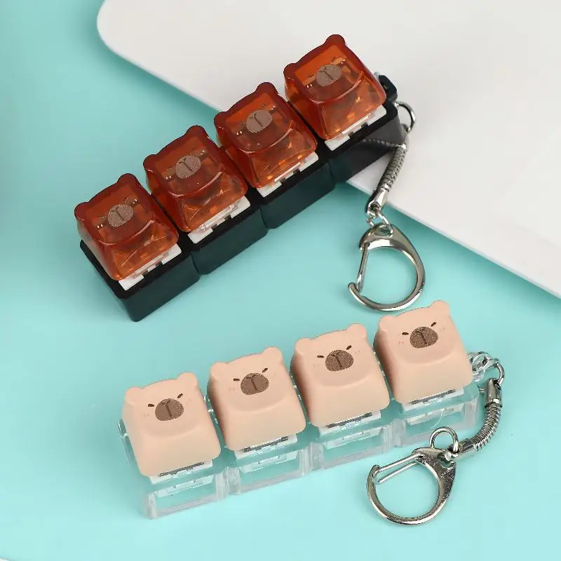 Porte-clés Clavier Capybara Mignon avec 4 Touches et Lumières LED, Jouet Anti-Stress, Pendentif de Sac, Décoration Suspendue pour Couple, Cadeau