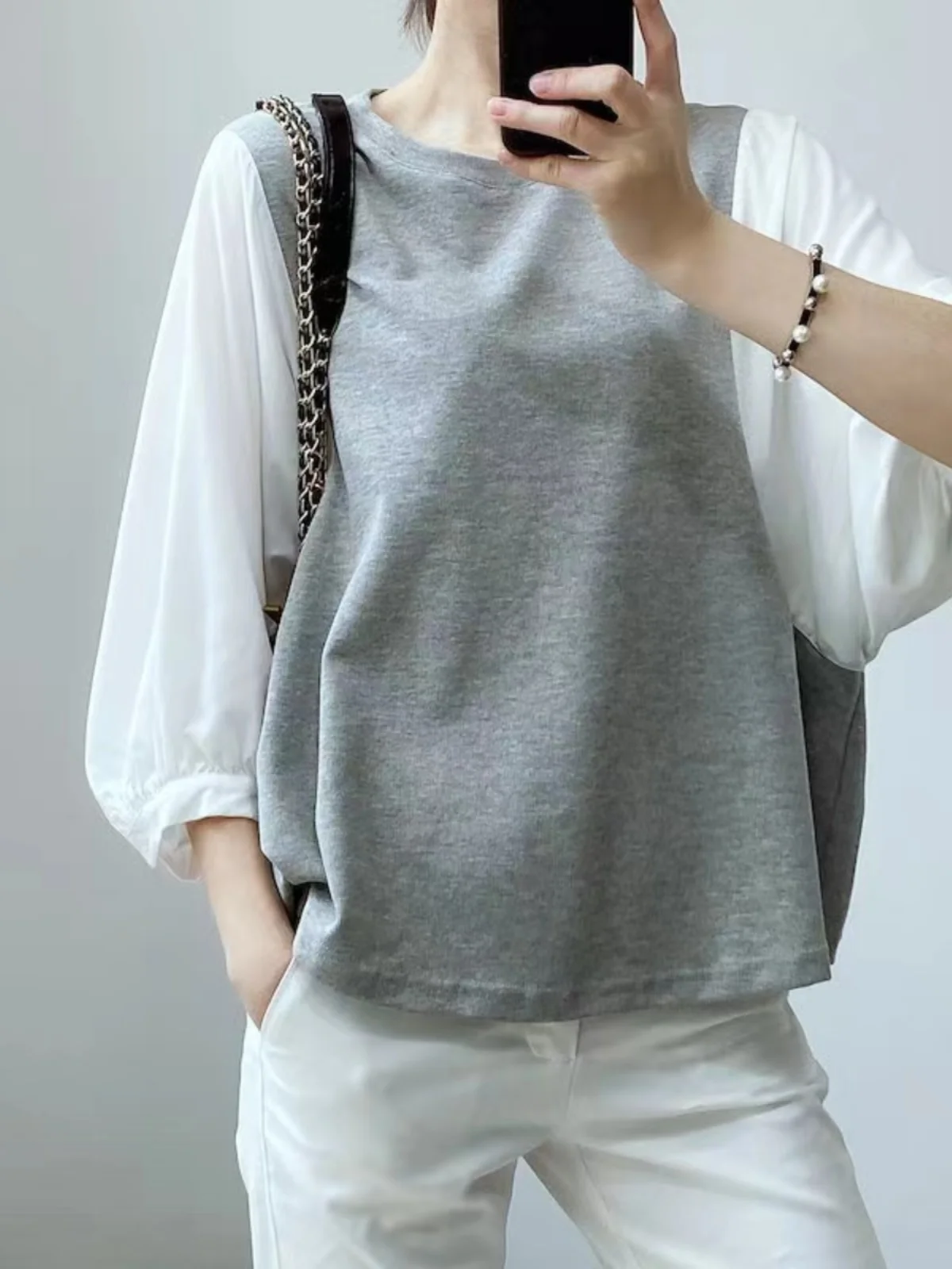 Allentato retrò giapponese Sle Summer irt ort Sve Patchwork Colore rotondo Ne T-shirt Top in cotone Faion da donna