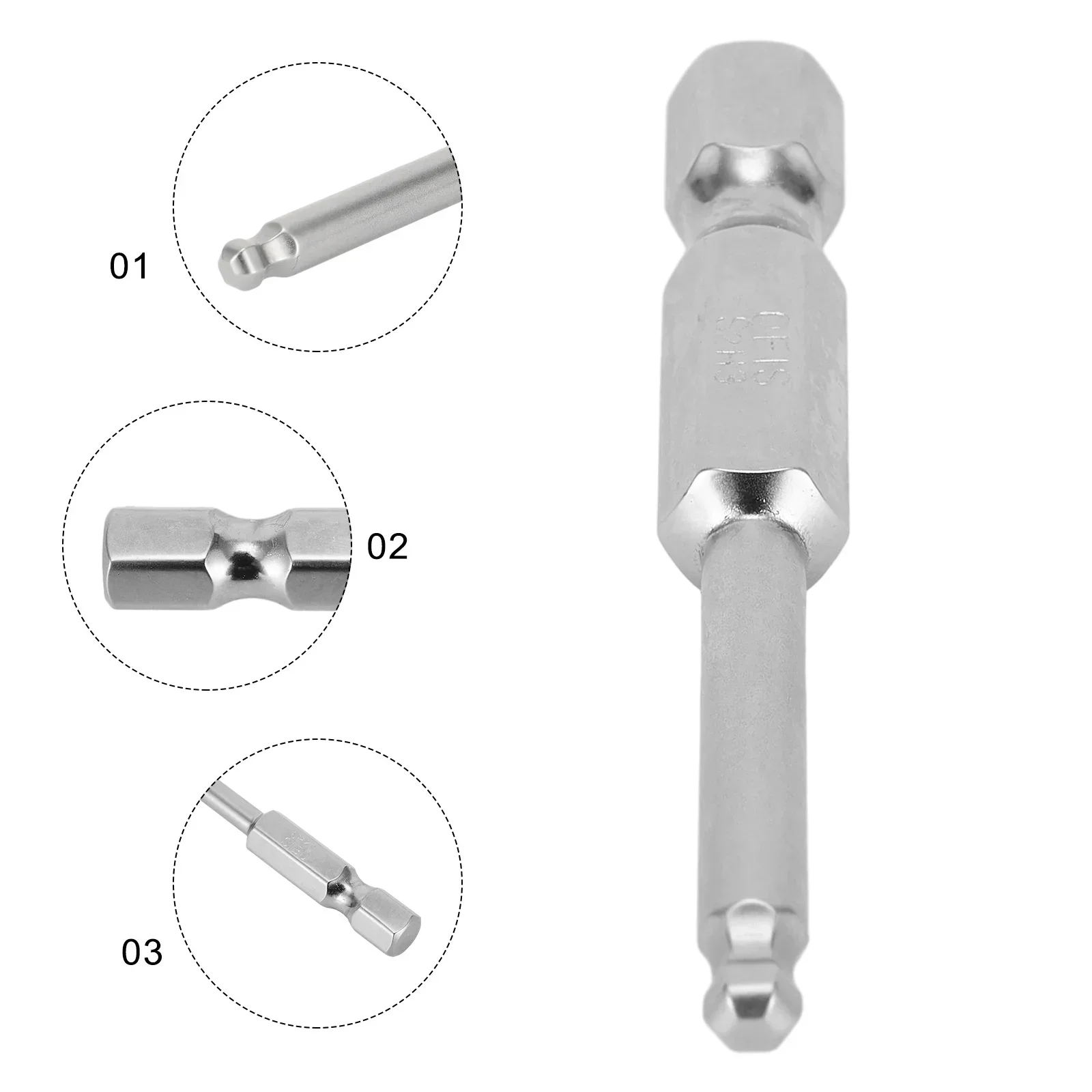 1pc 50mm Ball End Hex Screwdriver Bit Magnetic Hexagon Head Wrench Metric Screw Driver Electric Screwdriver Hand Tools H1.5-H6.0