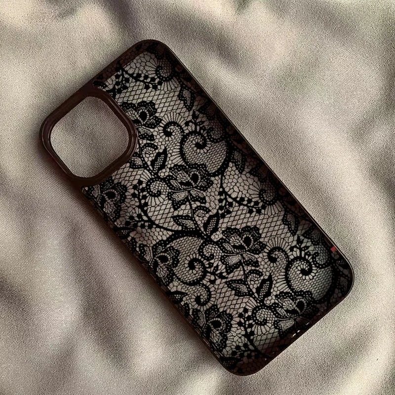 Vintage Black Lace Floral Advanced Design Phone Case For iPhone 17 16 15 14 13 12 11 Pro Max XR XS 7 8 Plus 17air 16e Soft Cover