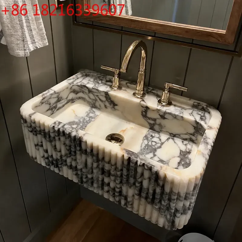 YAO Natural Stone Marble Countertop Basin Round Bathroom Washbasin for Outdoor Hotel Villa Sink