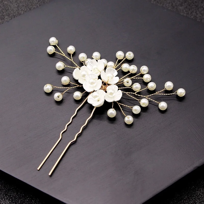 Handmade Simulated Pearls white Ceramic Flower Bridal Wedding Hair Comb Hair Pins Stickers Women Jewelry Hair Accessories