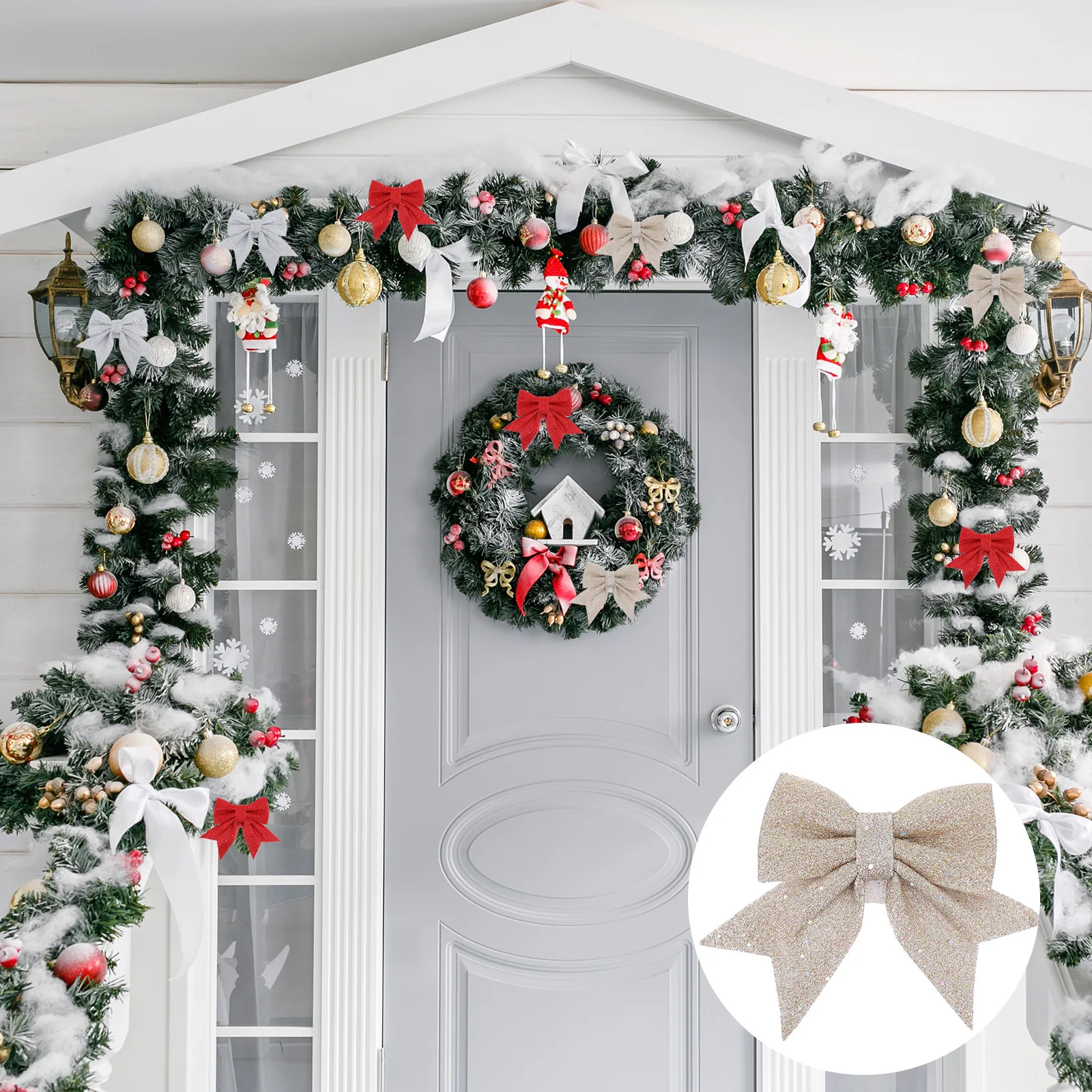 

6pcs Bow Christmas Tree Ornaments Delicate Xmas Hanging Pendants Holiday Decorations For Home Party Wedding Fireplace Shelf Wall