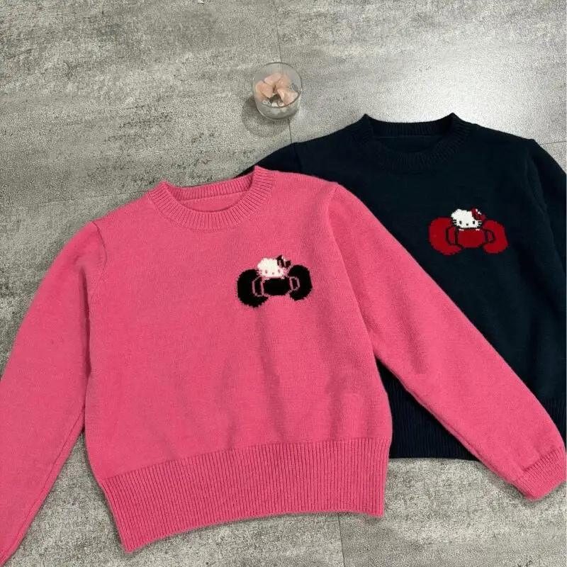 

Свитер с бабочкой для девочек и котят, женский свитер в корейском стиле, осветляющий милый ленивый пуловер Sanrio, зимние уютные вязаные топы, повседневная мода