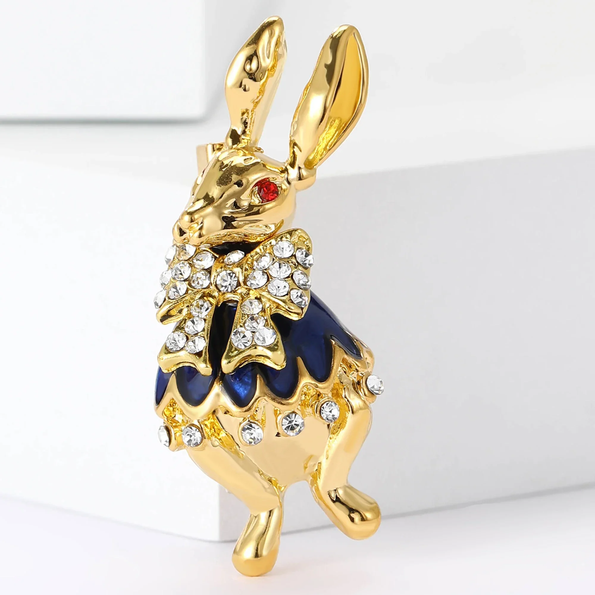 Rhinestone Gentleman Rabbit Brooches for Women Unisex Enamel Animal Pins Event Party Backpack Decoration Clothes Accessories