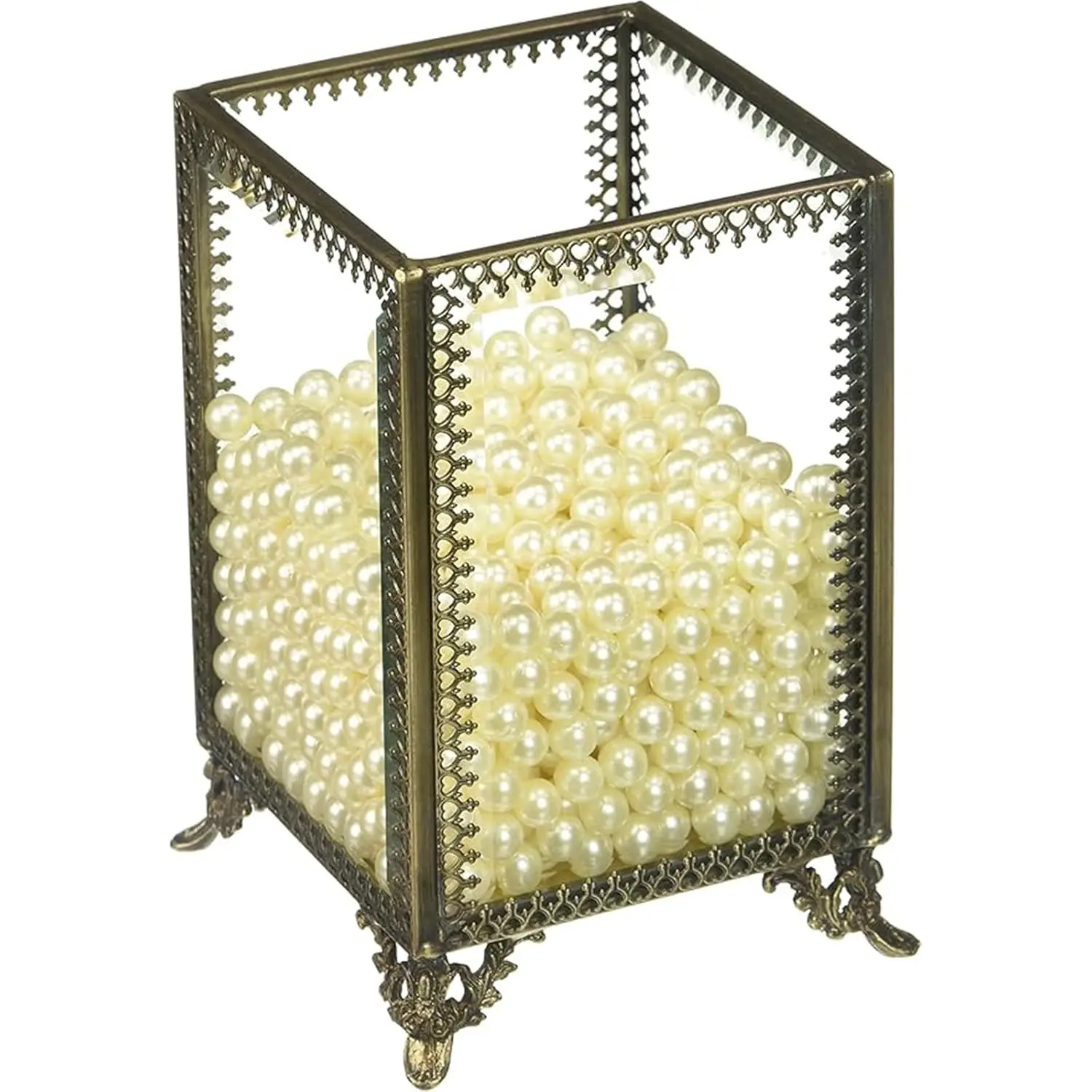 

Makeup Organizer Vintage Make up Brush Holder with Free White Pearls - Small