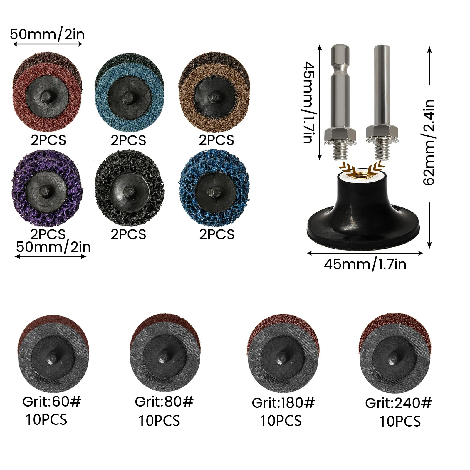 2 Inch Quick Change Discs Set 54 Pcs with 1/4