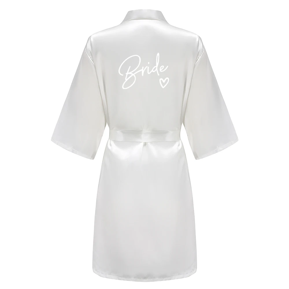 Wedding Party Team Bride Robe Kimono Satin Pajamas Bridesmaid Bathrobe With White Letters YE8171