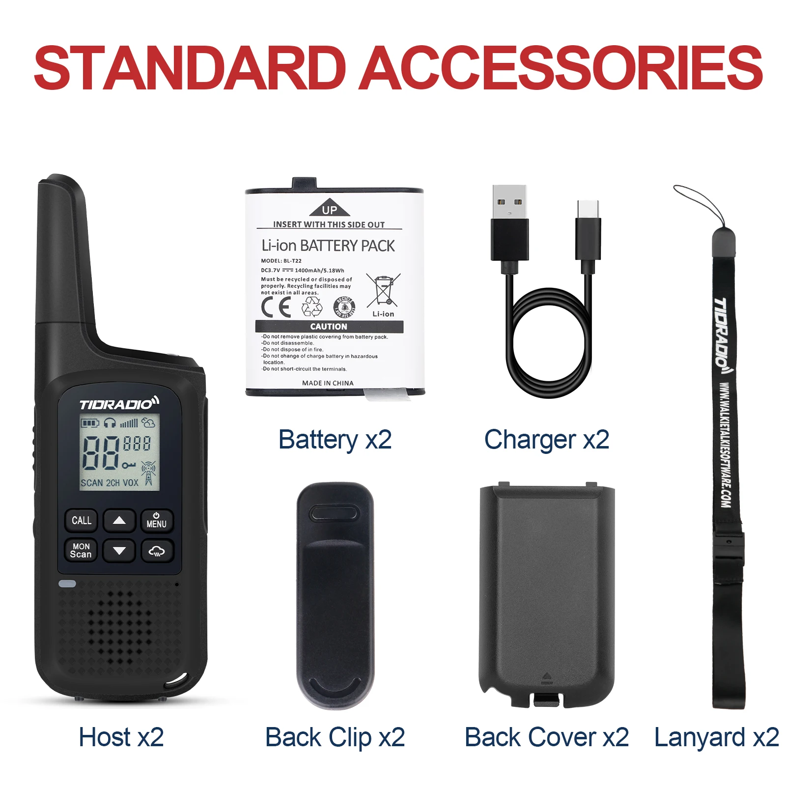 TIDRADIO Long Range Two Way Radio, FRS Mini Walkie Talkie, NOAA tempo VOX, Carregamento tipo C, Camping, TD-M2, 2pcs