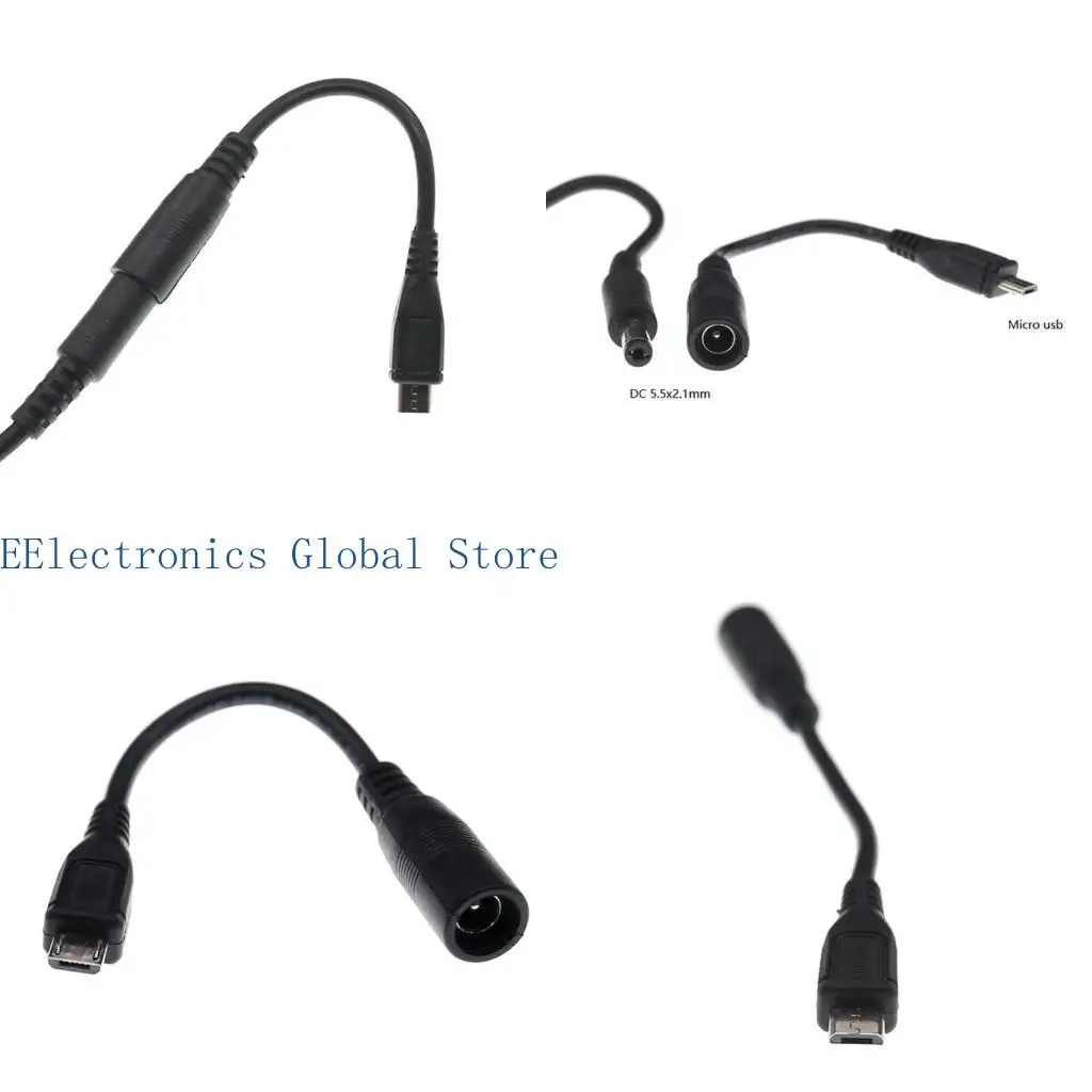 462B 20cm DC5.5 x 2.1mm to Micro USB Power Cable Female to Male Connector Adapter Cord 15W for Tablets Phones Speaker