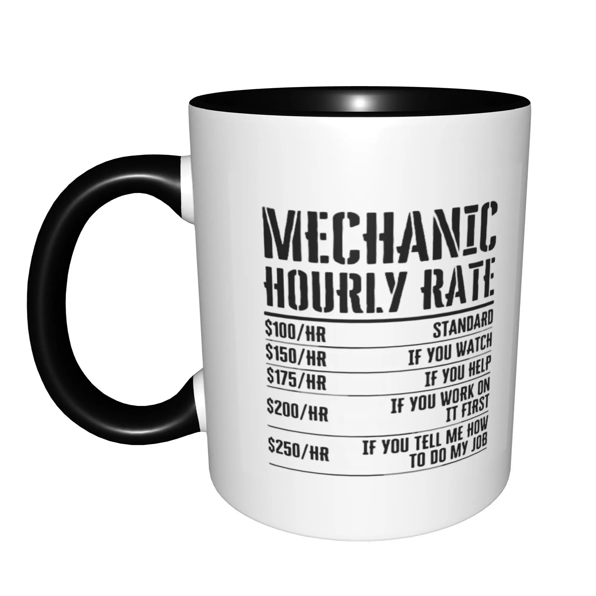 Mechanic Hourly Rate Mugs With Black Handle Birthday Coffee Mugs Ceramic Tea Cups 11oz