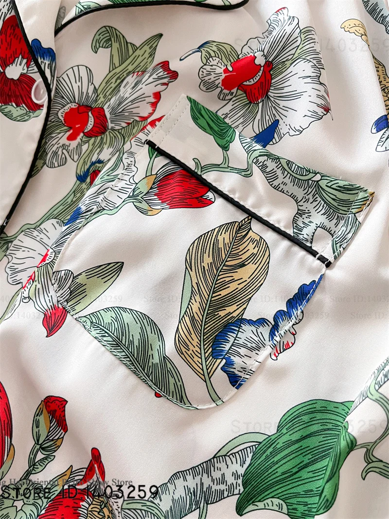 طباعة زهرة الإناث 2 قطعة منامة مجموعة مثير الملابس الداخلية الحميمة ملابس خاصة المتسكعون حريري الساتان بيجامات دعوى فضفاضة ملابس منزلية غير رسمية #5