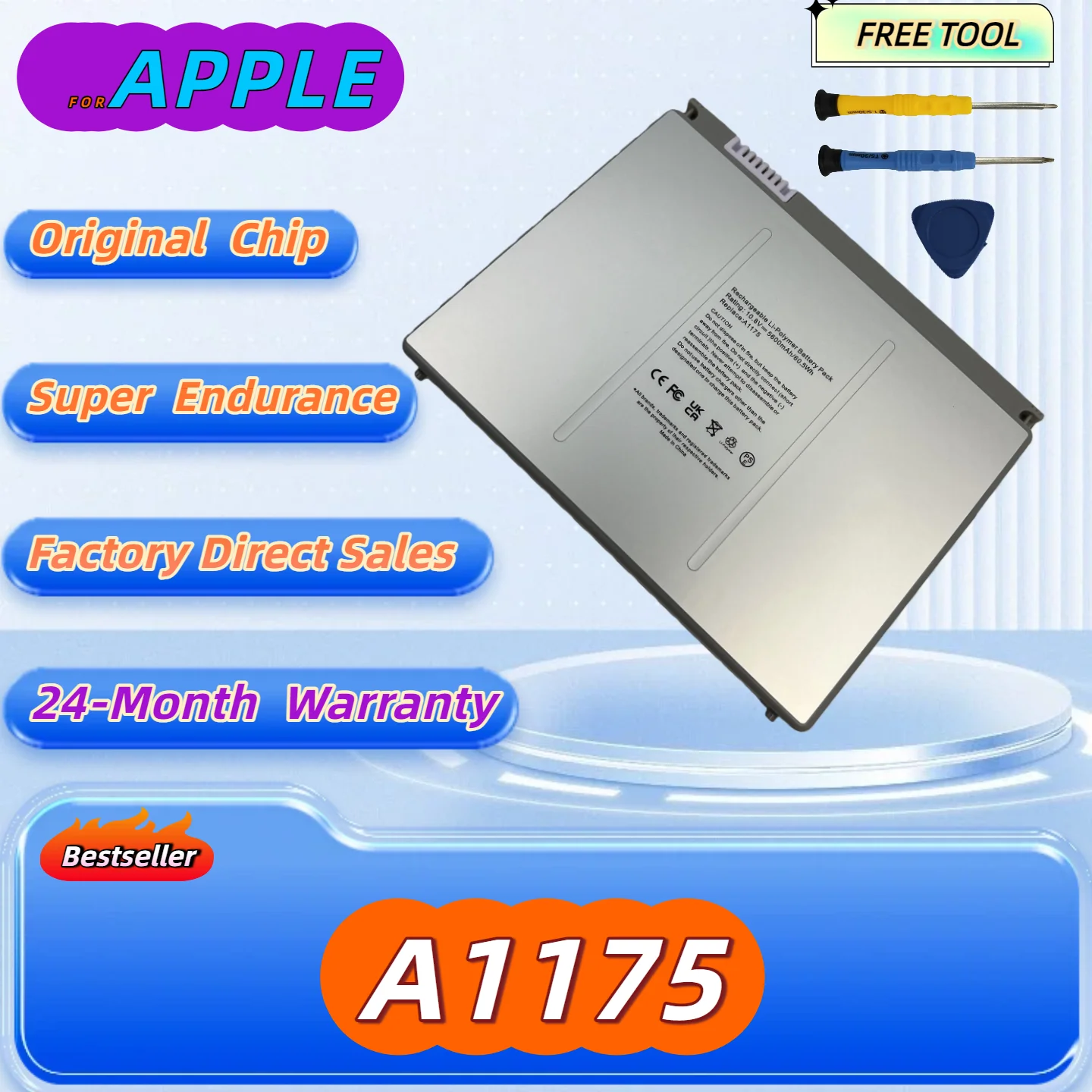 

A1175 For Apple Laptop battery MacBook Pro 15" A1150 A1211 A1226 A1260 MA463 MA600 MA601 MA609 MA610 24M Warranty+Free Tool