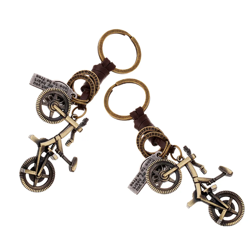 2Pcs Vintage Bronze Alloy Bicycle Keychain – 3D Mini Bike Pendant Retro Motor Key Ring Charm for Men & Women