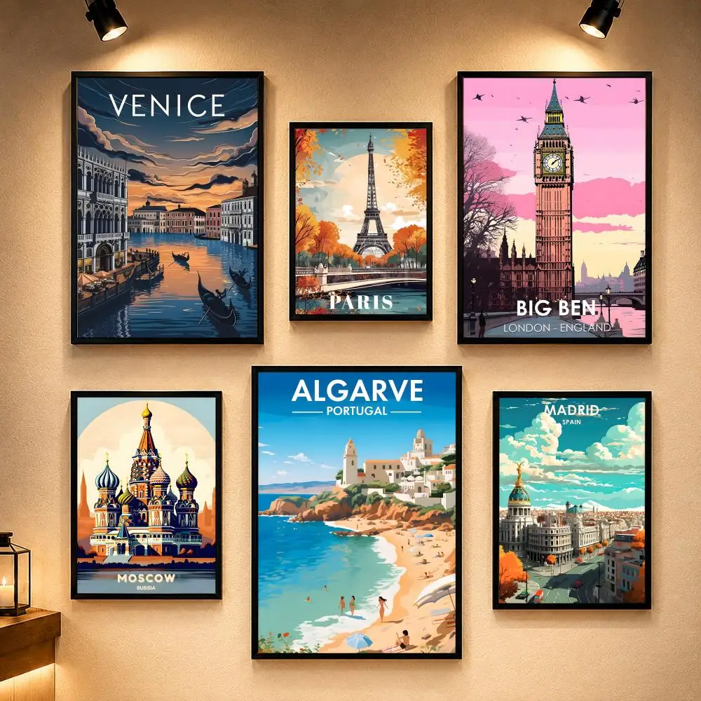 Travel Theme Travelling City Poster Vintage Retro Anime Poster Stickers Peel and Stick Wall Art Home Decor