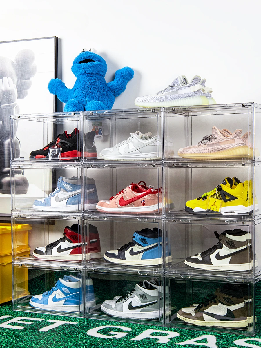 

Acrylic transparent shoe box AJ sneakers storage display box magnetic drawer plastic folding shoe cabinet