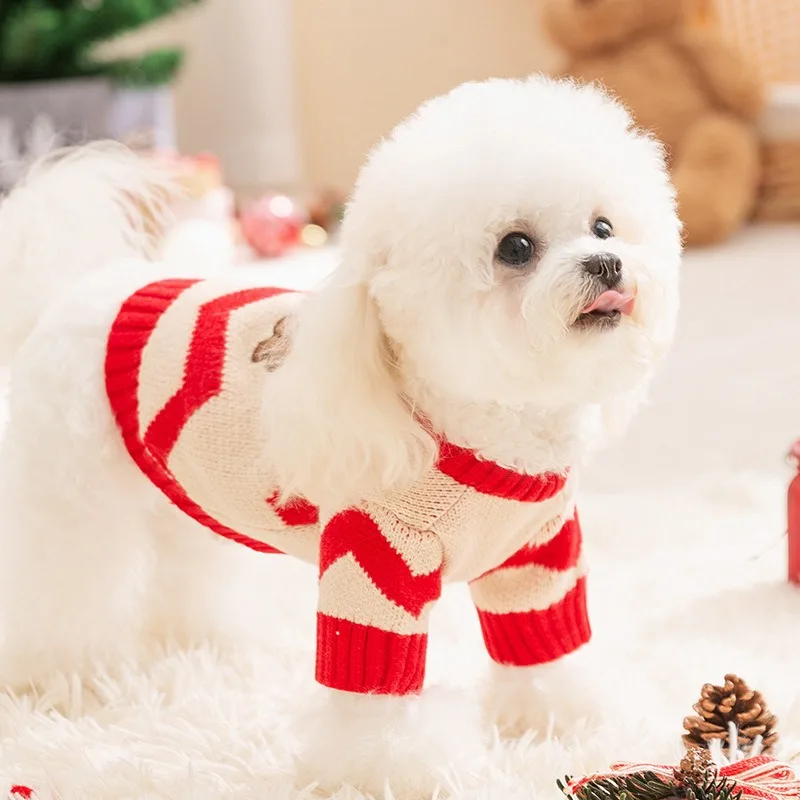 Cute Snowman Dog Clothes Wave Jacquard Knit Sweater Christmas Pet Sweater Thickened Warm Puppy Pullover Pet Supplies