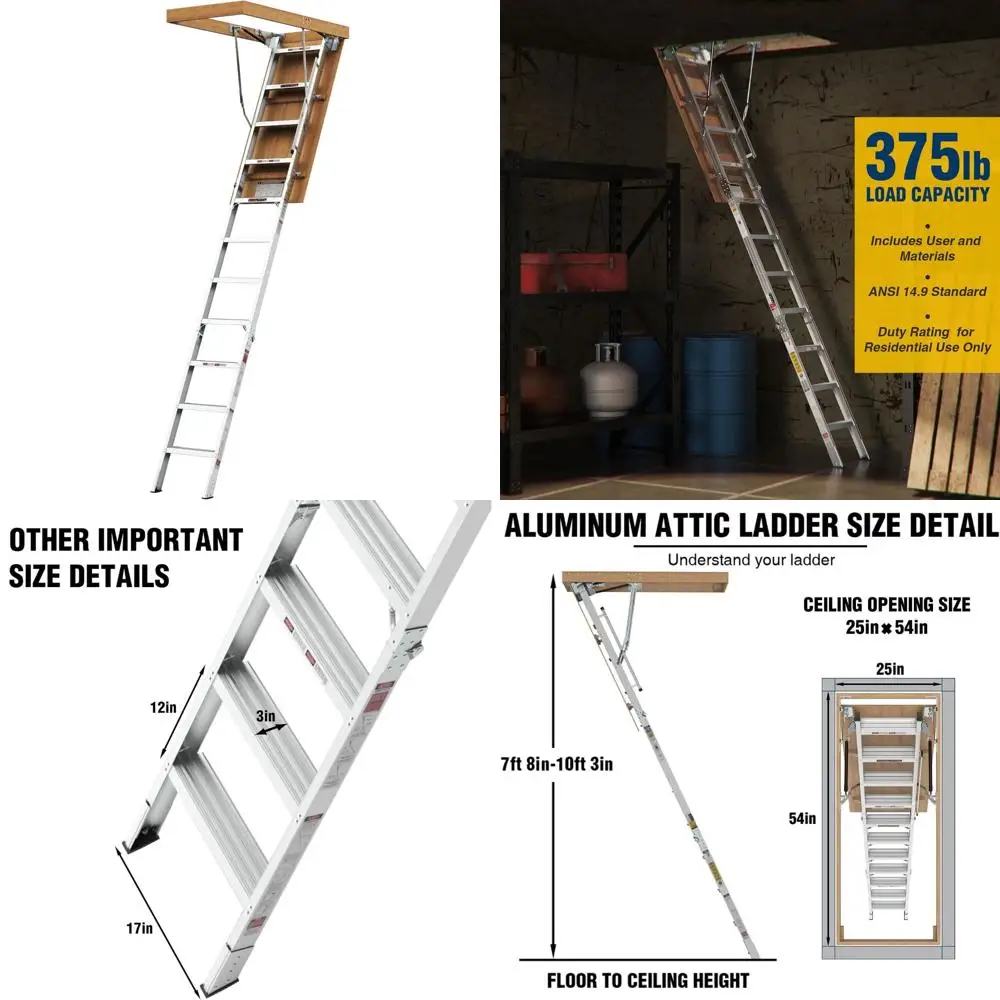 سلم ألومنيوم خفيف الوزن محمول - سعة 375 رطل، الوصول إلى 7'8 إلى 10'3 أسقف، مثالي للتخزين العليي #1