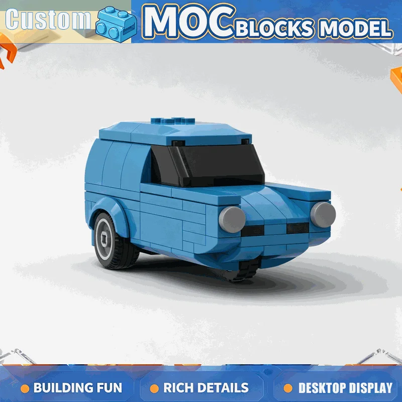 130Pcs Blue Three Wheel City Utility Car Building Blocks Compact Retro Vehicle Model DIY Assembly Toy Collection Display Gifts