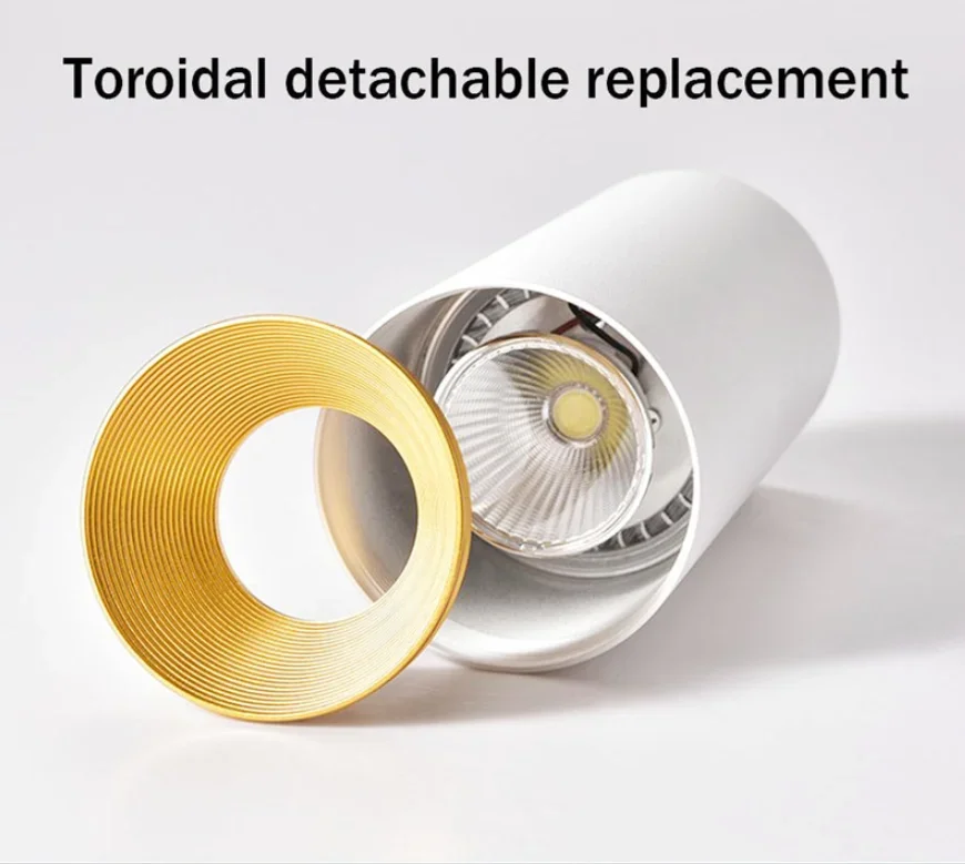 Downlight LED cilíndrico com refletor de ouro, Lâmpadas COB montadas na superfície, Luz de teto, 7W, 10W, 12W, 15W, 20W