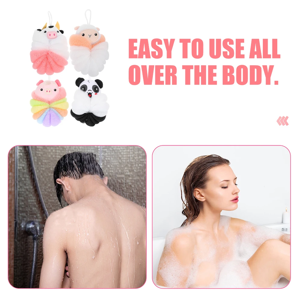 

4Pcs Animal Bath Balls Soft Exfoliating Body Skin Cleaning Tool for Shower Spa Home Travel Rich Foaming Shower Scrubber