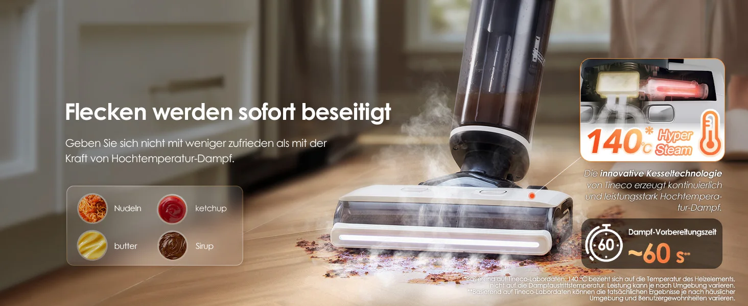 Tineco Floor One S7 Steam Kabelloser Dampfmopp-Bodenreiniger für hartnäckigen Schmutz auf Hartböden mit selbstreinigendem Sieb, Kantenreinigung, Selbstantrieb, ideal für Kinder/Haustiere – Detail 2
