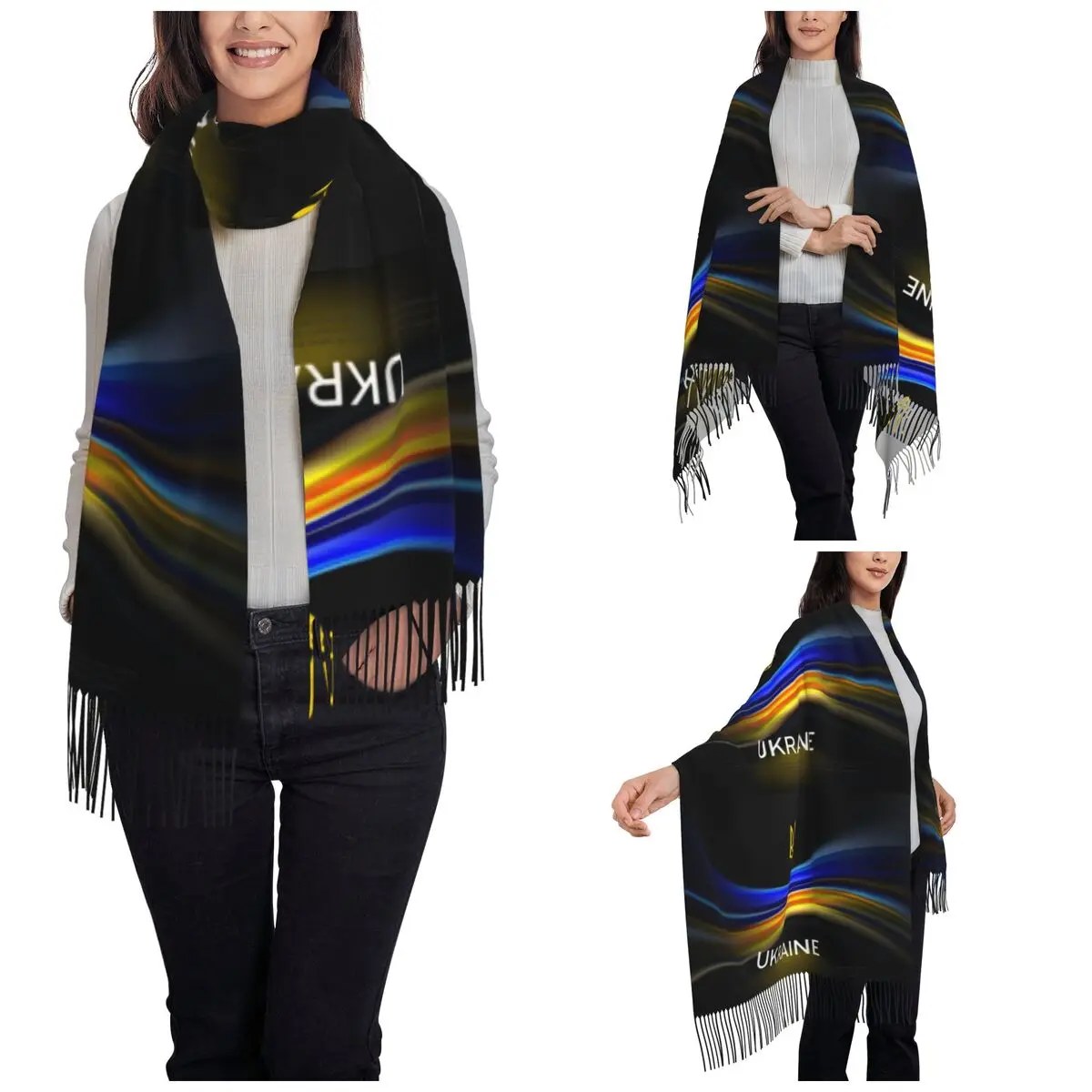 Womens Tassel Scarf Flag Of Ukraine Ukrainian Flag Long Soft Warm Shawl and Wrap Daily Wear Cashmere Scarf