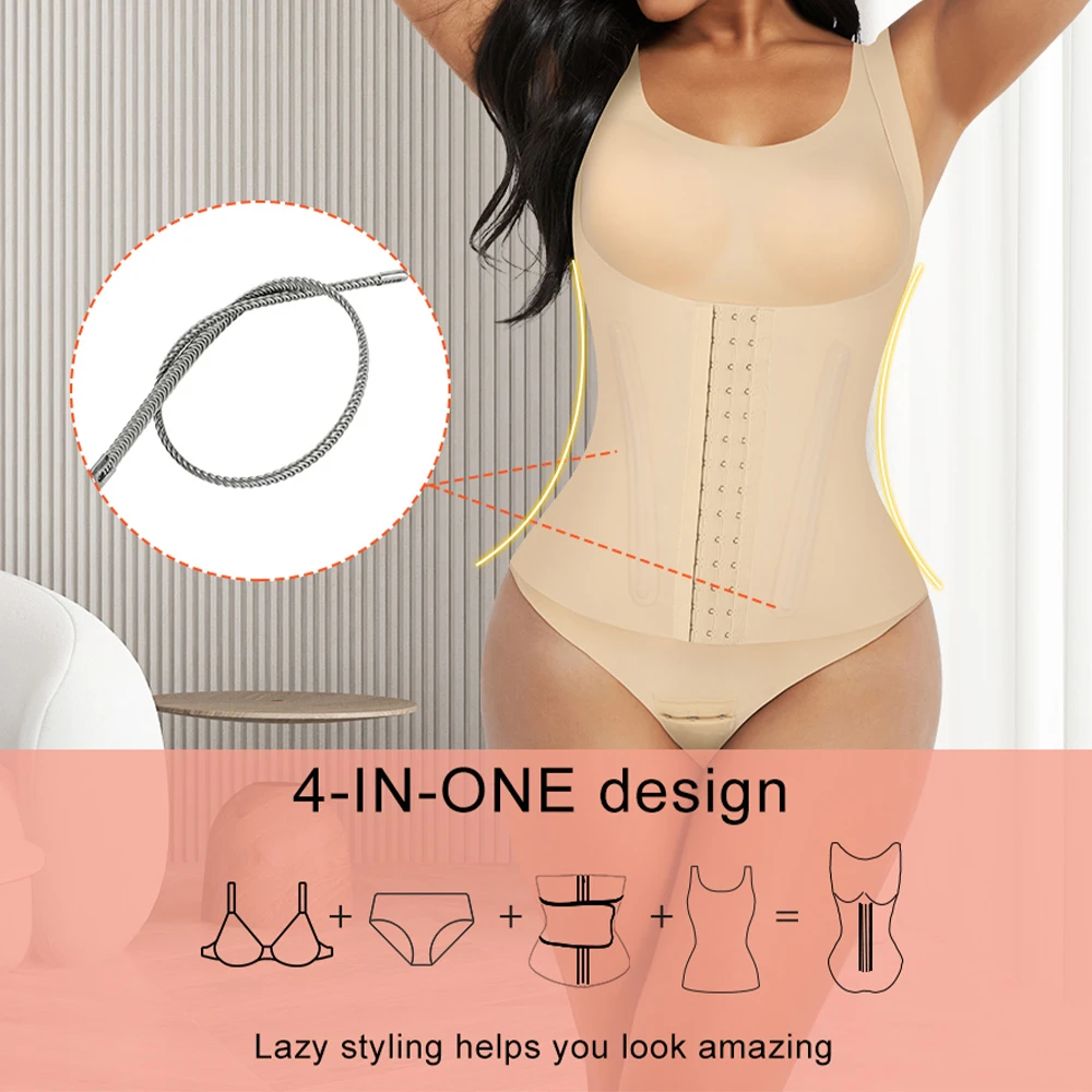 Women 4 In 1 Waist Trainer Bra High Compression Body Shaper Tummy Control Bodysuit Shapewear