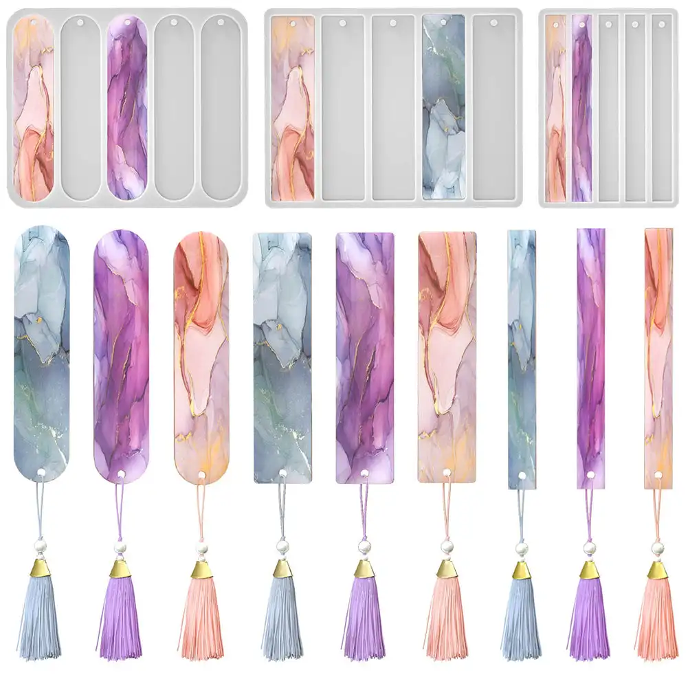 

Силиконовая форма для закладок, прямоугольная смола, форма для закладки из эпоксидной смолы для DIY, силиконовые формы для закладок с 5 полостями, украшения, поделки