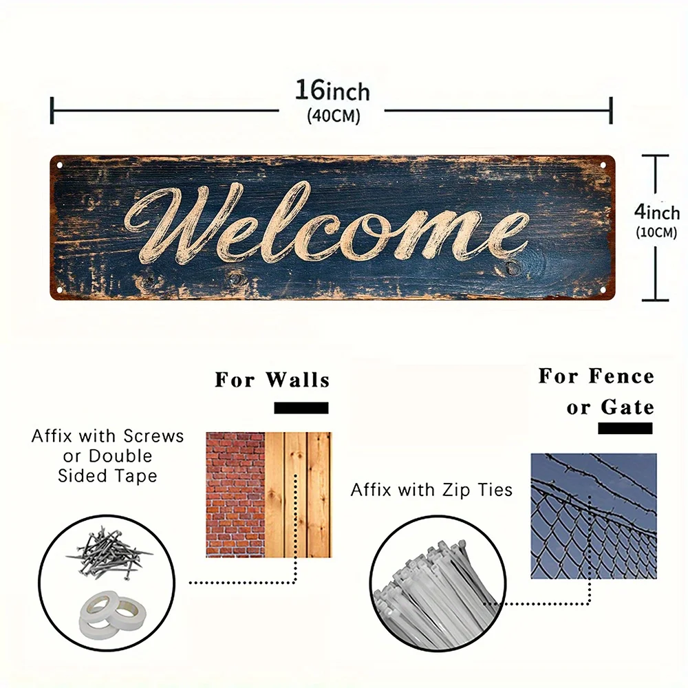 1pc Panneau de Bienvenue en Métal, 4x16 Pouces, Décoration Murale Multifonctionnelle, Adapté pour Maisons, Chambres
