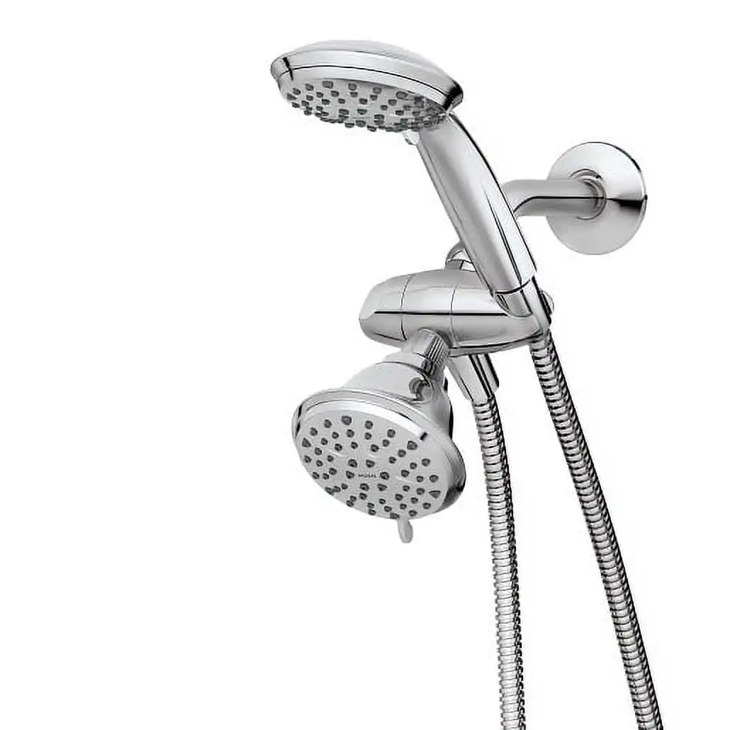 

Chrome Bathroom Showerhead and Hand Shower Combo Diverter Includes Pause Button To Pause Water Flow Easily