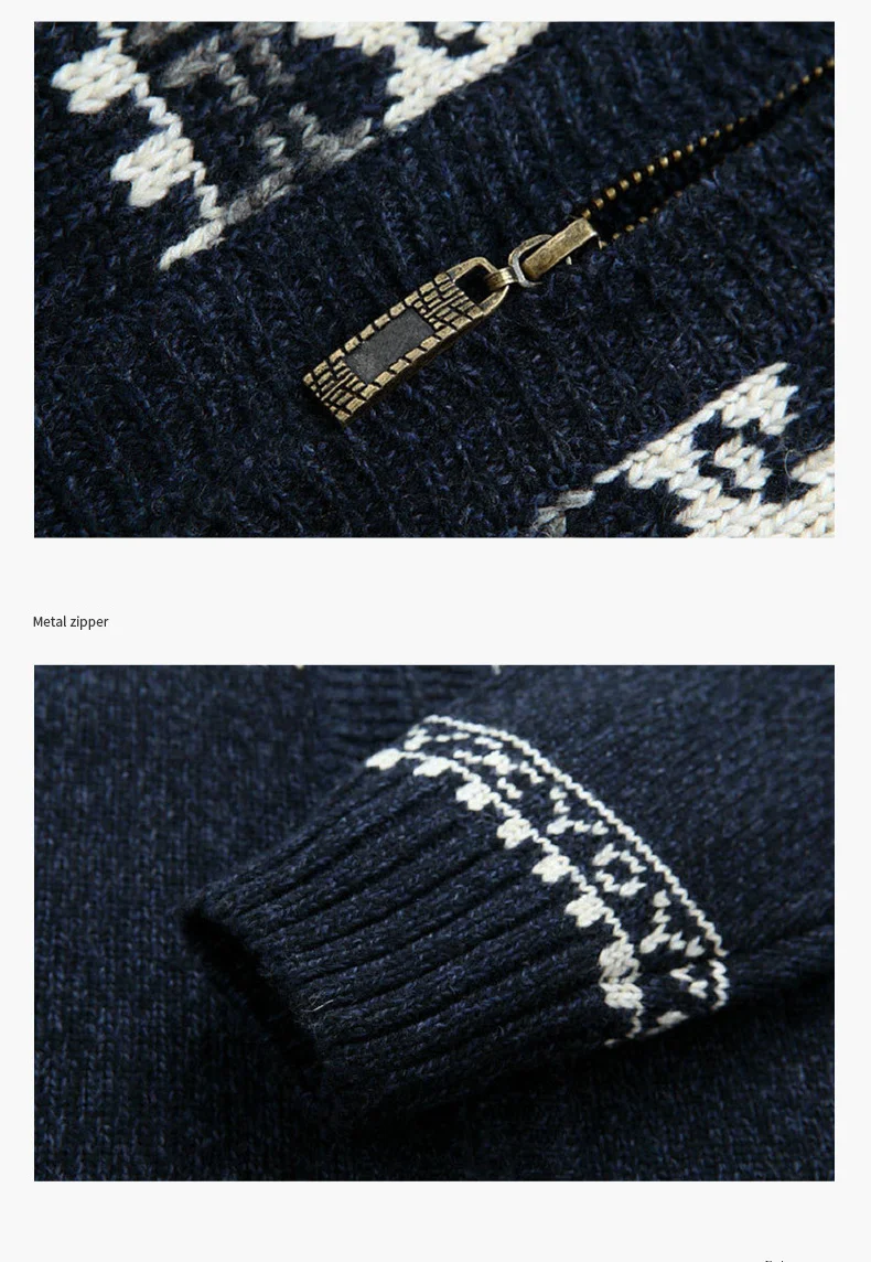 Herbst Winter Pullover Herren voller Reiß verschluss Jacquard Slim Fit Strickjacke Stand Hals Pullover Mantel trend ige lässige Strickkleid ung 5xl – Detail 5