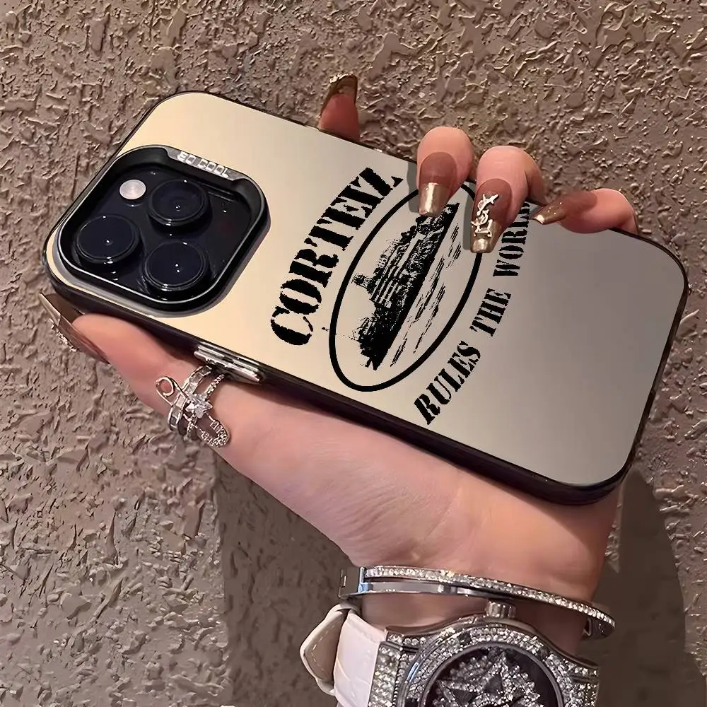 Casing HP iPhone 16 15 14 13 12 11 Pro Max Desainer Matte Laser Aurora Funda dengan Logo Merek Fashion C-Corteizs