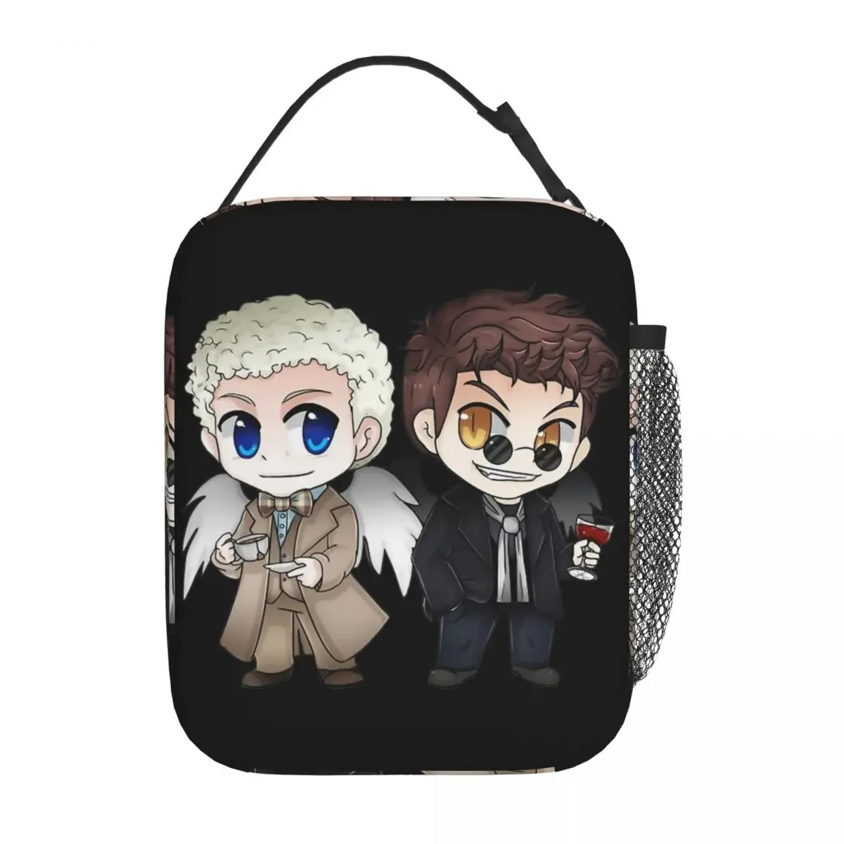 Anjo e Demônio-Isolado Lunch Bag de Alta Capacidade, Good Omens Container, saco térmico, lancheira Tote, sacos de armazenamento de alimentos escolares