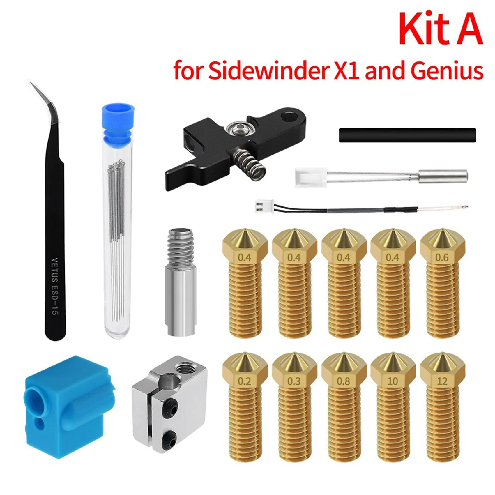 Nozzle Extruder Kit with Silicone Case Thermistor Heating Tube Throat for Genius/Sidewinder X1 3D