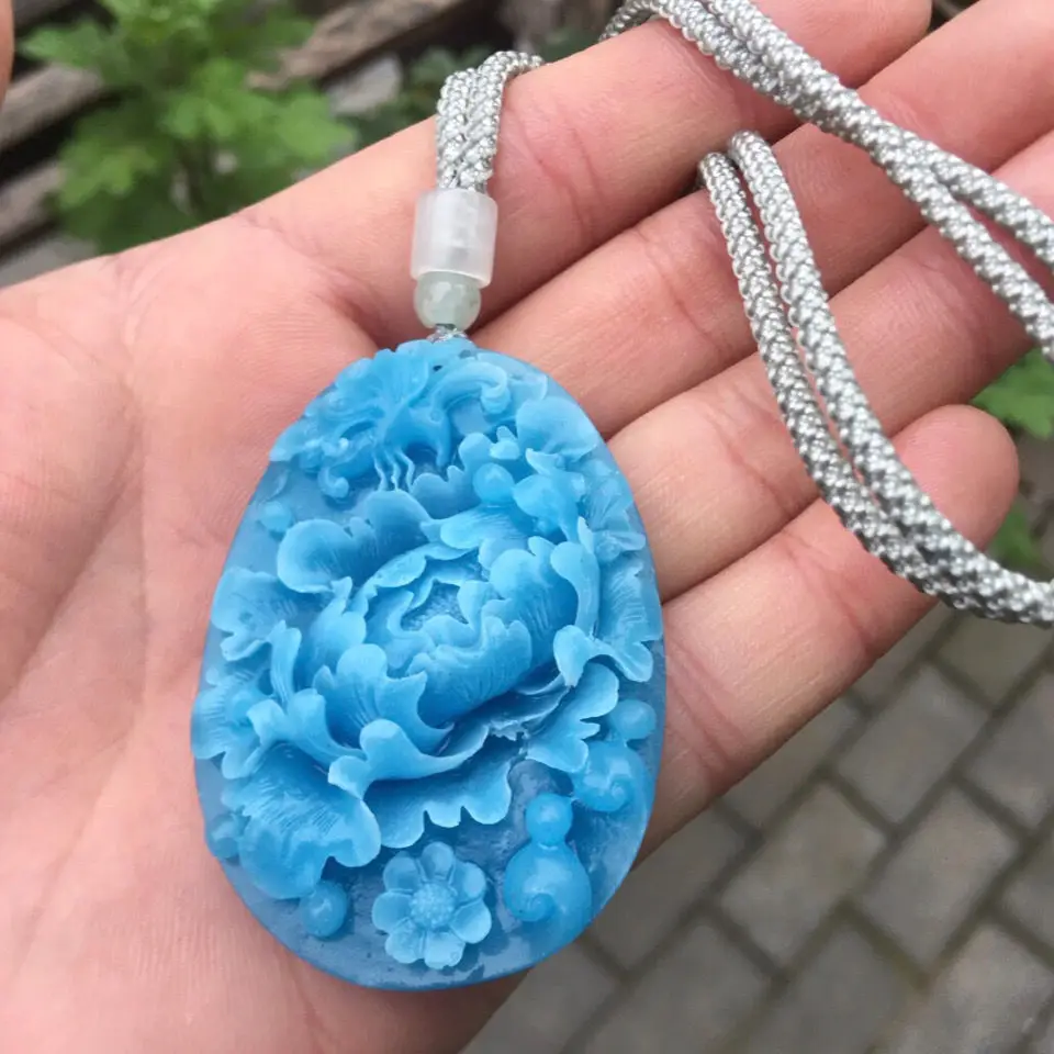 Natural Original Stone Tianhe Stone Butterfly Love Flower Palace Wind Glacier Blue Pendant Goddess Flower Blossom Wealth Pendant