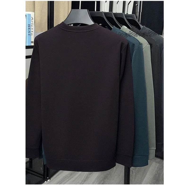 New Spring and Autumn Men's T-shirt Long Sleeve Versatile Round Neck Fashion Trendy Casual Top for Young and Middle-aged People