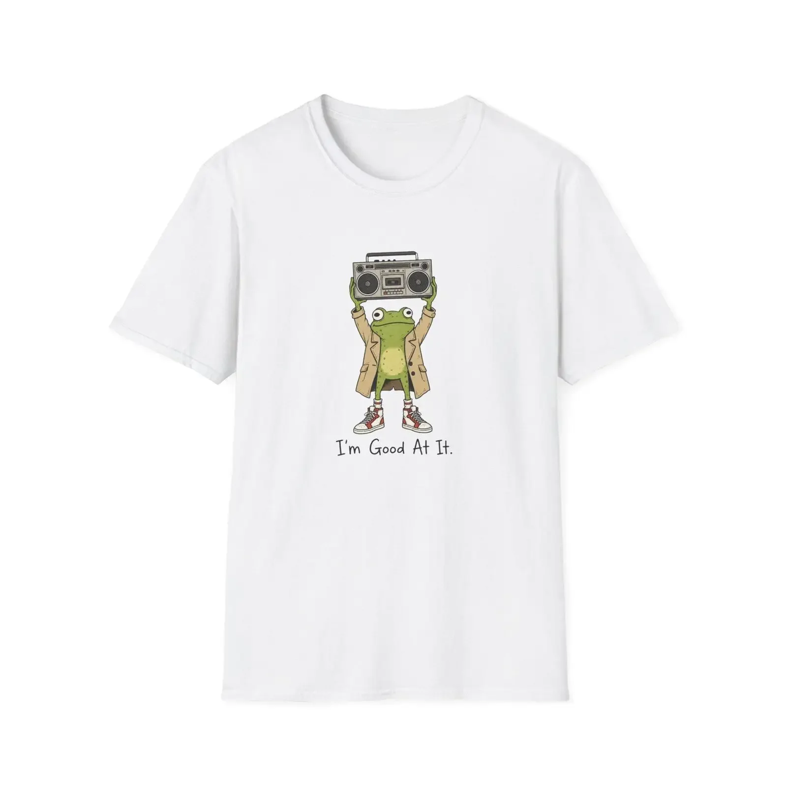 Frog Holding Boombox T Shirt I'm Good At It graphic tee vintage Washed homme Soft Casual Unisex Top For Everyday Wear Stretched