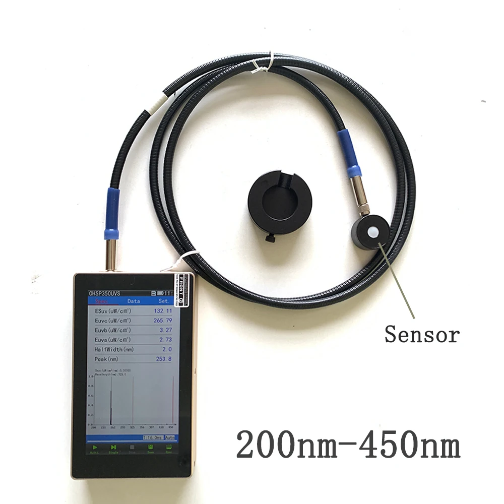 

200-450nm Far UV Spectrometer irradiance UVA UVB UVC Meter with customized 1.0M Length Fiber HOPOOCOLOR