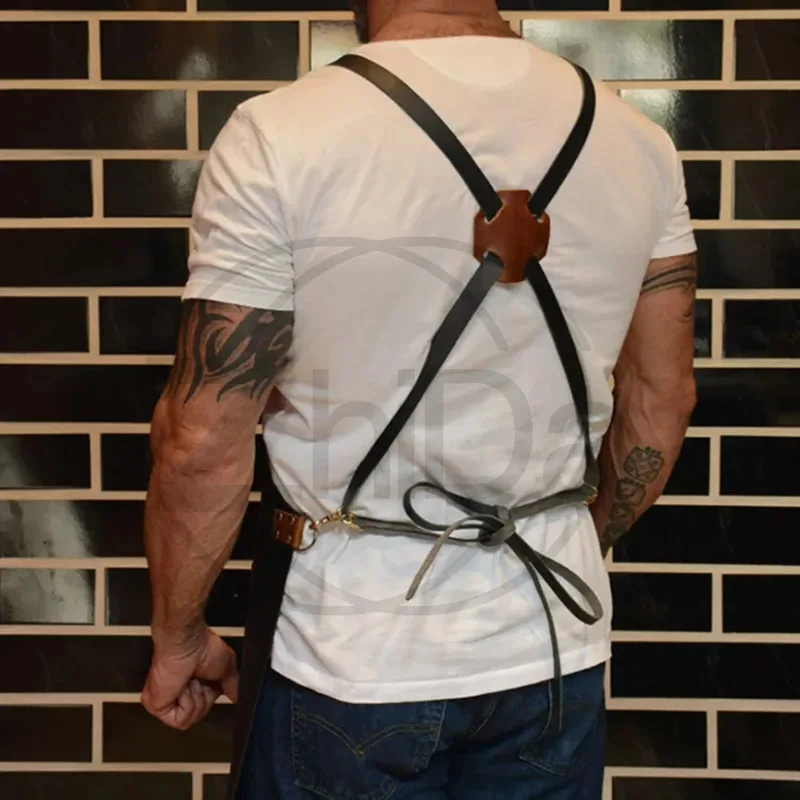 Picture 3: Multi-function Bottle Holder Leather Work Apron PU & Crazy Horse Leather Multi Color Outdoor Camping BBQ Stain Resistant