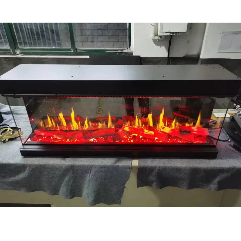 3D Electric Fireplace with Simulated Crackling Sound New Designed Three-Sided LCD Fire Place Insert Installation Remote Control