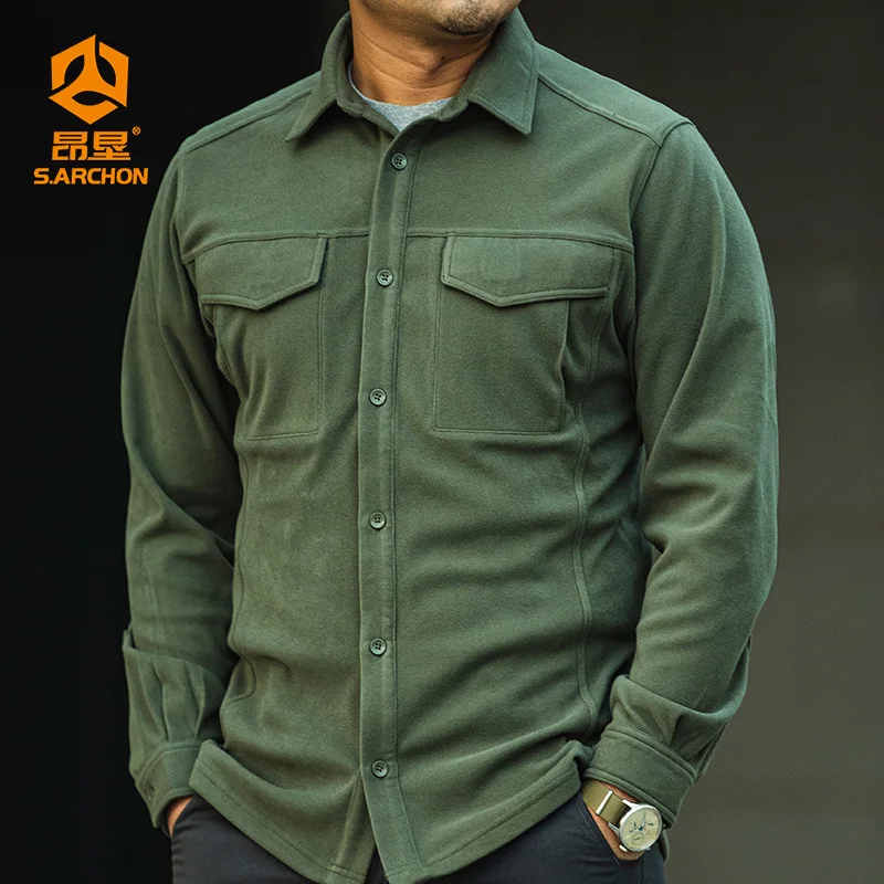 Autumn Winter Fleece Tactical Shirt Men Outdoor Plus Velvet Warm Hiking Sports Shirt Military Field Combat Shirt Work Clothes