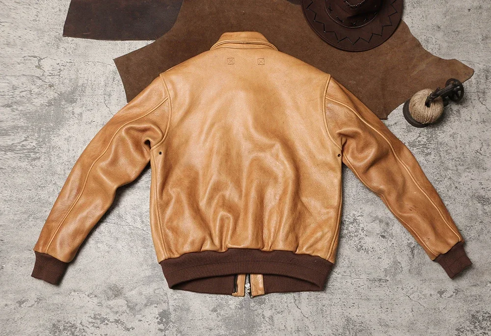 Heavyweight A2 Rosin Cowhide Jacket with Made of Heavy Genuine Leather, Flying Suit, Autumn and Winter Leather Jacket
