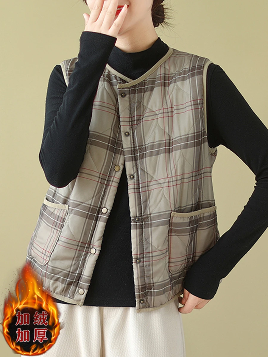 

Thiened Fce, зимний терможилет в клетку, женский жилет на хлопковой подкладке, круглый Ne Jaet, уютная внутренняя одежда для мам, одинаковые универсальные брюки