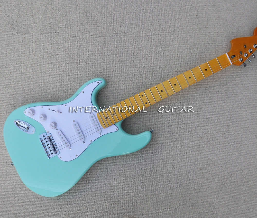 

Left Hand 6 Strings Light Blue Electric Guitar with White Pickguard,Yellow Maple Fretboard,Customizable